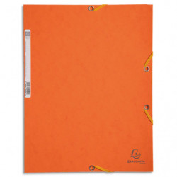 EXACOMPTA Chemise 3 rabats et élastique, en carte lustrée 5/10e, 400gr. Format 24x32cm. Coloris Orange