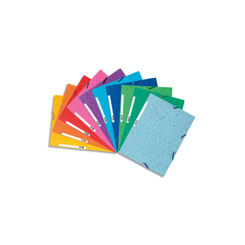 EXACOMPTA Chemise 3 rabats et élastique, en carte lustrée 5/10e, 400gr. Format 24x32cm.Coloris assortis