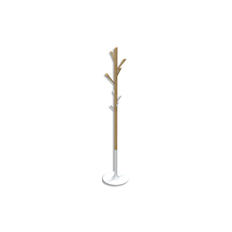 ALBA Portemanteau PMTREE. 8 Patères dont 4 mini. Base lestée. Montage sans outils. Bois FSC/Blanc