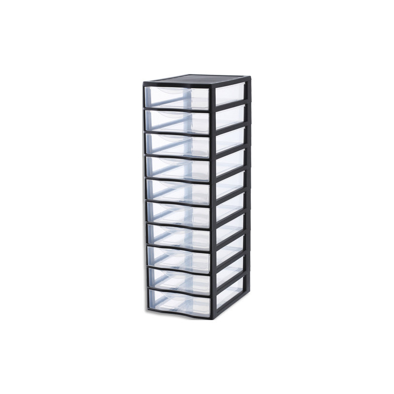 SUNDIS Tour plastique Orgamix 10 tiroirs 36,5 x h81,5 x 26 cm Système d'arrêt à l'ouverture