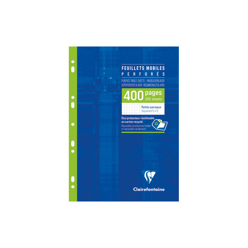 CLAIREFONTAINE Copies simples format 21x29,7cm 400 pages petits carreaux 5x5 Blanc 90g sous étui carton.