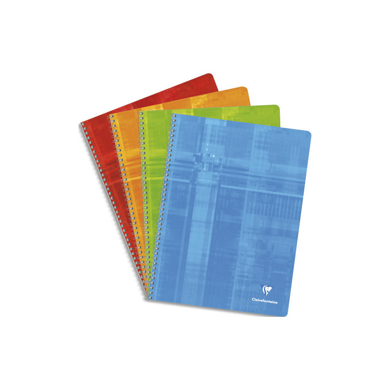CLAIREFONTAINE Cahier spiralé 180 pages quadrillé 5X5, format 24x32. Couverture carte. Coloris assortis