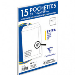 CLAIREFONTAINE Paquet de 15 pochettes vélin Blanc auto-adhésives 120g format C5 162 x 229 mm