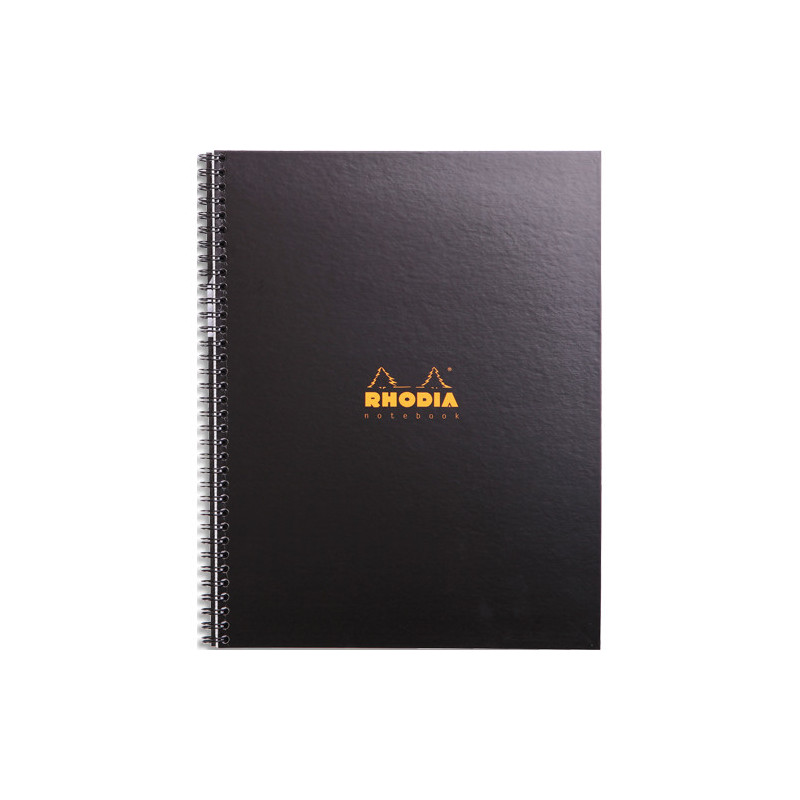 RHODIA Cahier spirale couverture Noire carte 22,5x29,7cm 160 pages 5x5 perforées 4 trous