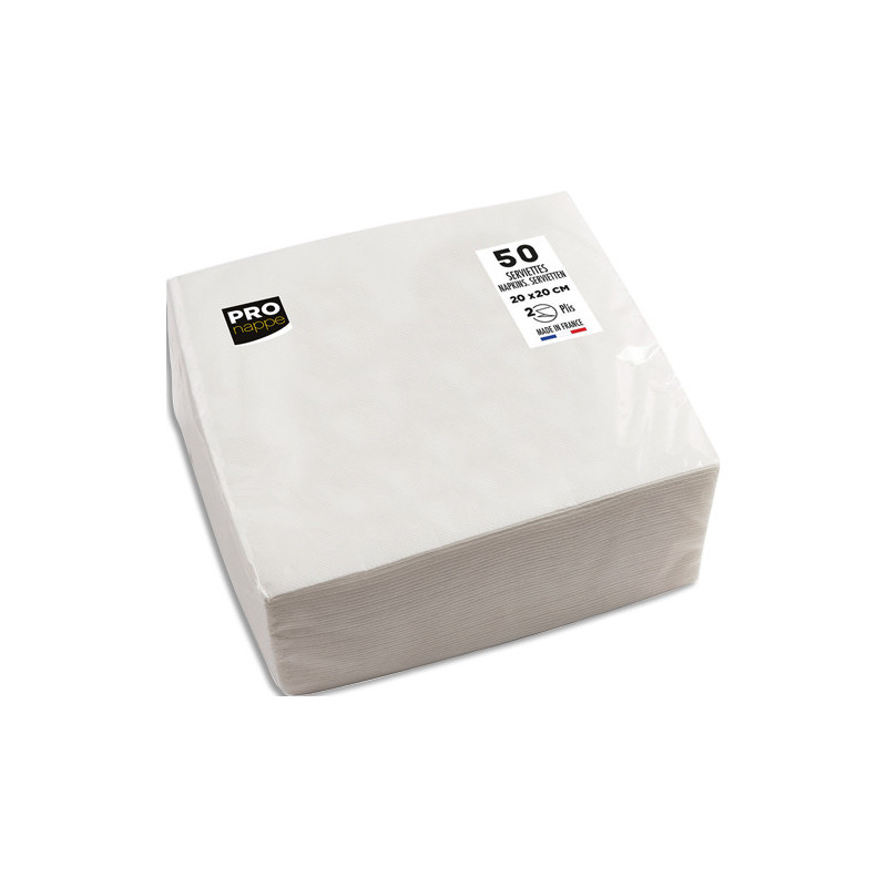PRONTO Paquet de 50 serviettes cocktail micro-gaufrées ouate 2 plis - 20x20 cm - Blanc