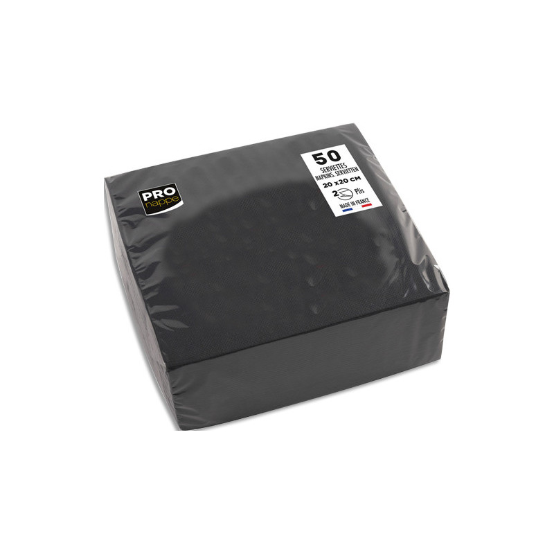 PRONTO Paquet de 50 serviettes cocktail micro-gaufrées ouate 2 plis - 20x20 cm - Noir