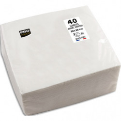 PRONTO Paquet de 40 serviettes micro-gaufrées ouate 2 plis - 38x38 cm - Blanc