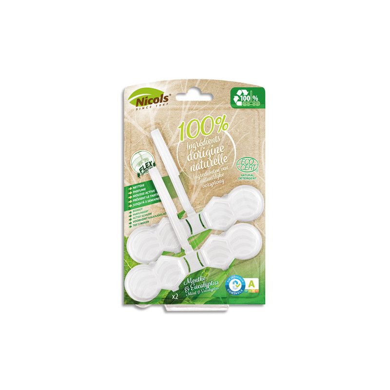 NICOLS Paquet de 2 Bloc WC Ecocert Nettoie, parfume et prévient le tartre 100% naturel et recyclé