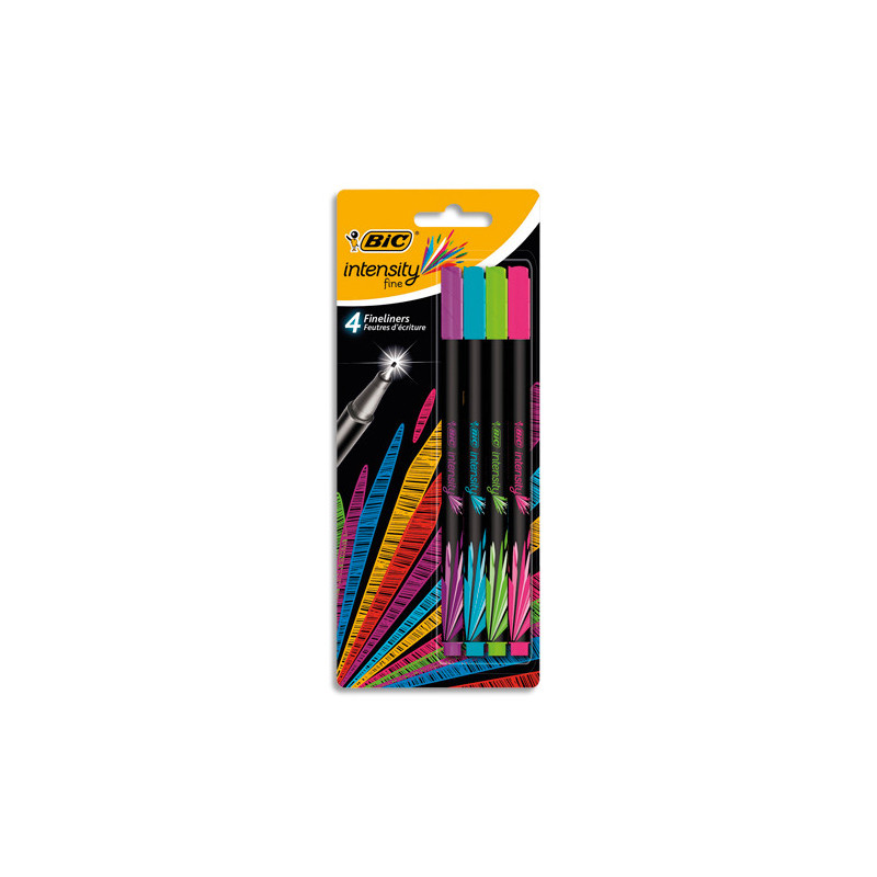 BIC Intensity Stylo Feutre d'écriture Pointe Fine et Corps Noir Verni - Couleurs assorties pastel x4