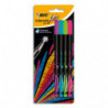 BIC Intensity Stylo Feutre d'écriture Pointe Fine et Corps Noir Verni - Couleurs assorties pastel x4