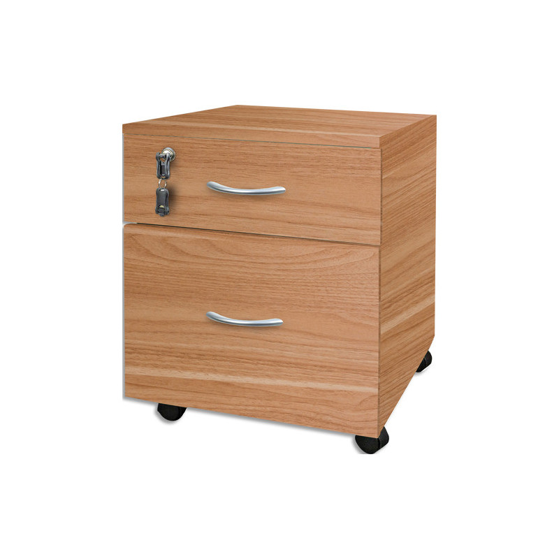 MT INTERNATIONAL Caisson mobile melamine 2 tiroirs dont 1 dossiers suspendus Hêtre