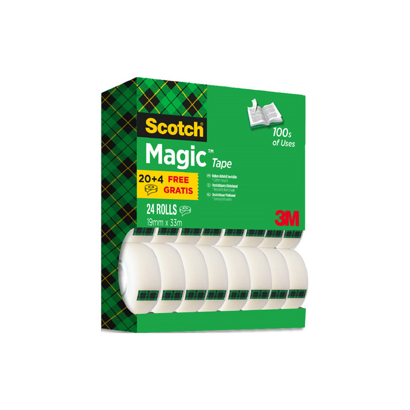 SCOTCH Multi-pack de 20 rubans Invisible MAGIC + 4 offerts. Rouleaux 19mm x 33m