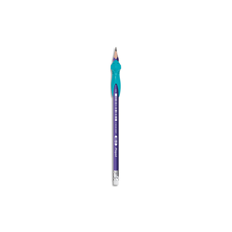 MAPED Blister de 2 Crayons graphite BLACK&#39;PEPS KIDY LEARN triangulaire HB, embout gomme + 1 guide doigts