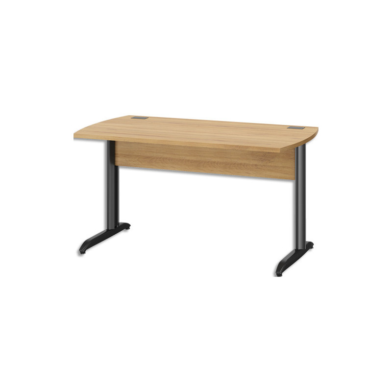 GAUTIER OFFICE Table bureau pied métal avec voile de fond Jazz Chêne de bocage - Dim L140 x H74 x P80 cm