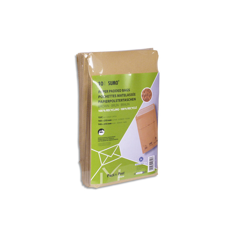 GPV Paquets de 10 pochettes kraft recyclé SUMO format C 165x215 bande de protection