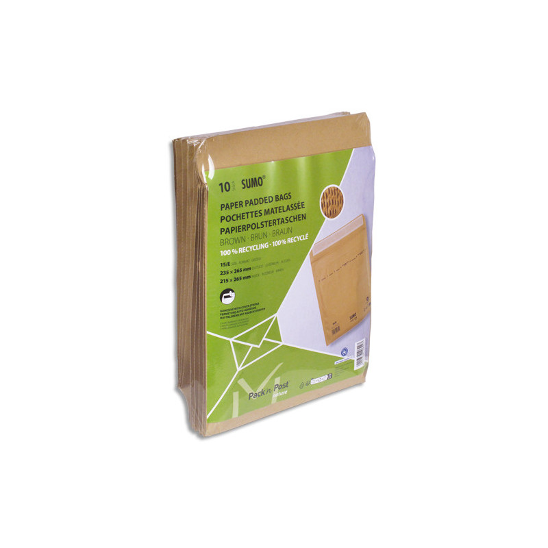 GPV Paquets de 10 pochettes kraft recyclé SUMO format E 235x265 bande de protection