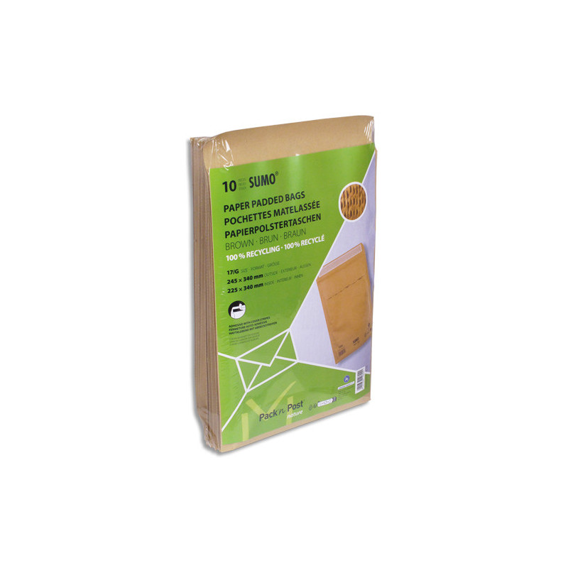 GPV Paquets de 10 pochettes kraft recyclé SUMO format G 245x340 bande de protection