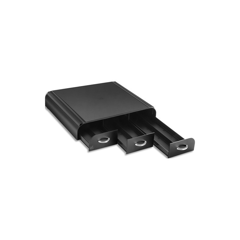 CEP Range-dosettes 3 tiroirs noir poignées couleur chrome permettent de ranger les dosettes de café.