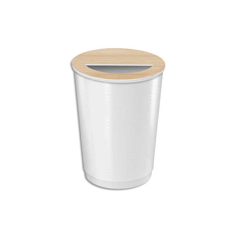 CEP Corbeille 940 Blanc&#47;Hêtre 40 litres et couvercle amovible déco. Idéal collecte des serviettes papie