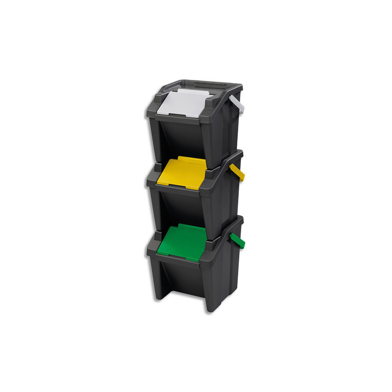 CEP Kit de tri tower 30L Lot de 3 poubelles de tri sélectif pour déchets (papier, plastique, biodéchets).