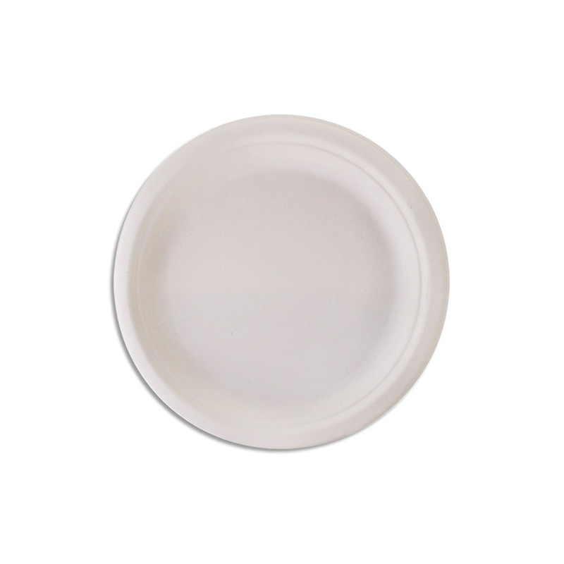 HUHTAMAKI Sachet de 50 Assiettes Rondes en bagasse 22 cm BLANC