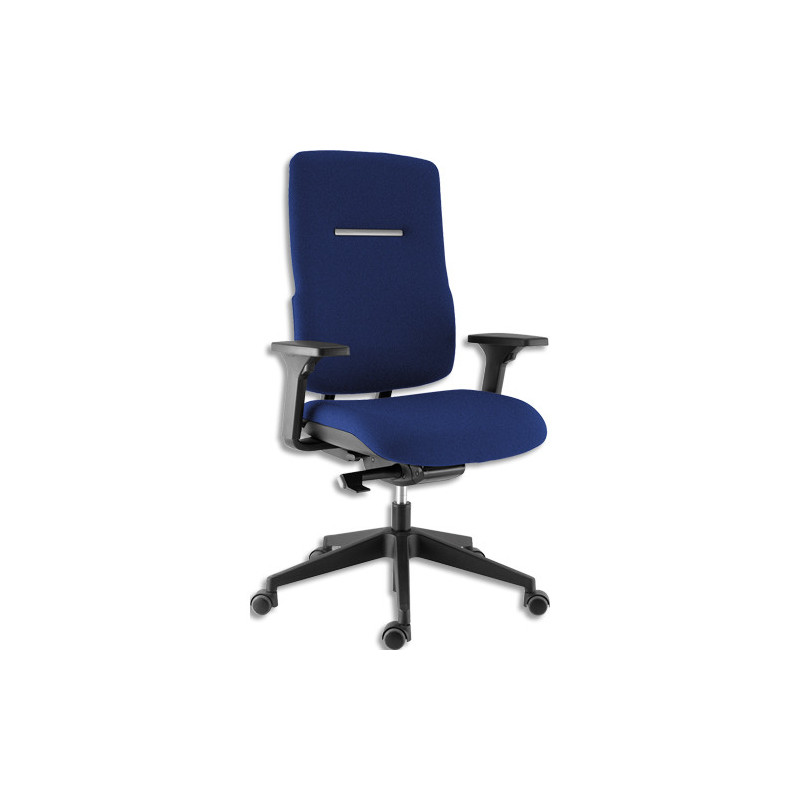SOKOA Fauteuil tissu bleu mécanisme synchrone autorégulé mousse assise hte densité accoudoirs 3 r&e