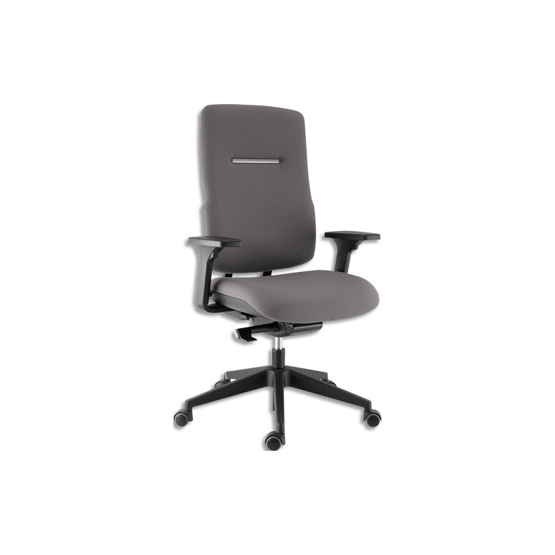 SOKOA Fauteuil tissu gris mécanisme synchrone autorégulé mousse assise hte densité accoudoirs 3 r&e
