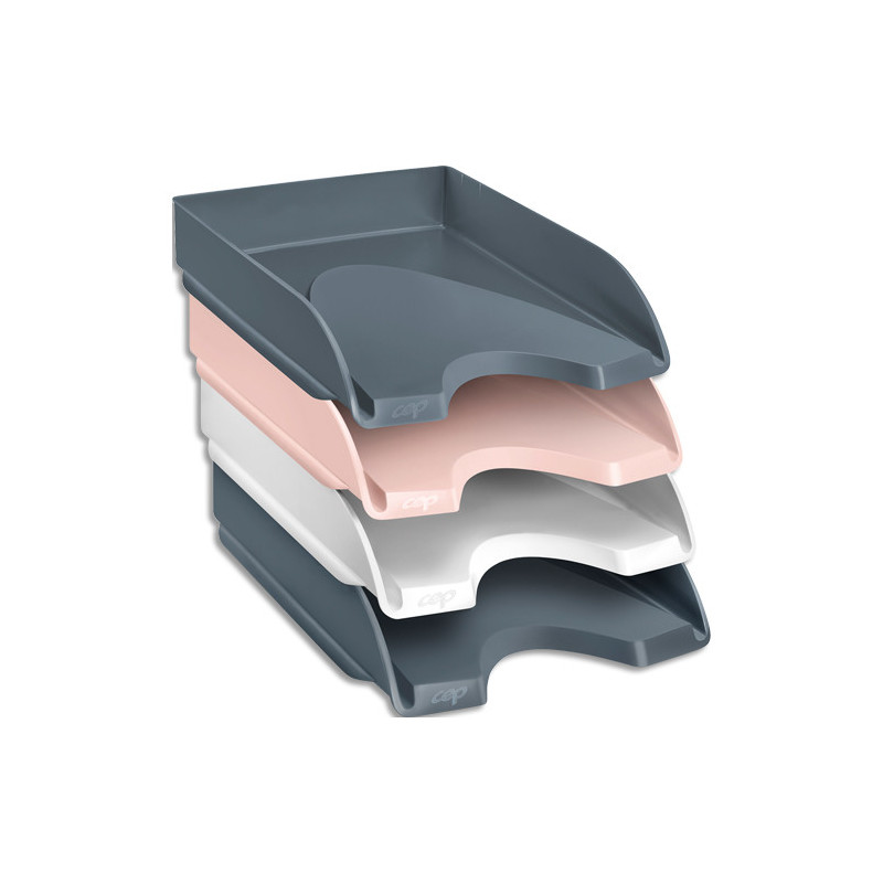 CEP Lot de 4 corbeilles à courrier MINERAL. Dimensions (l x h x p) : 25,7x24,5x34,8 cm. Coloris assortis