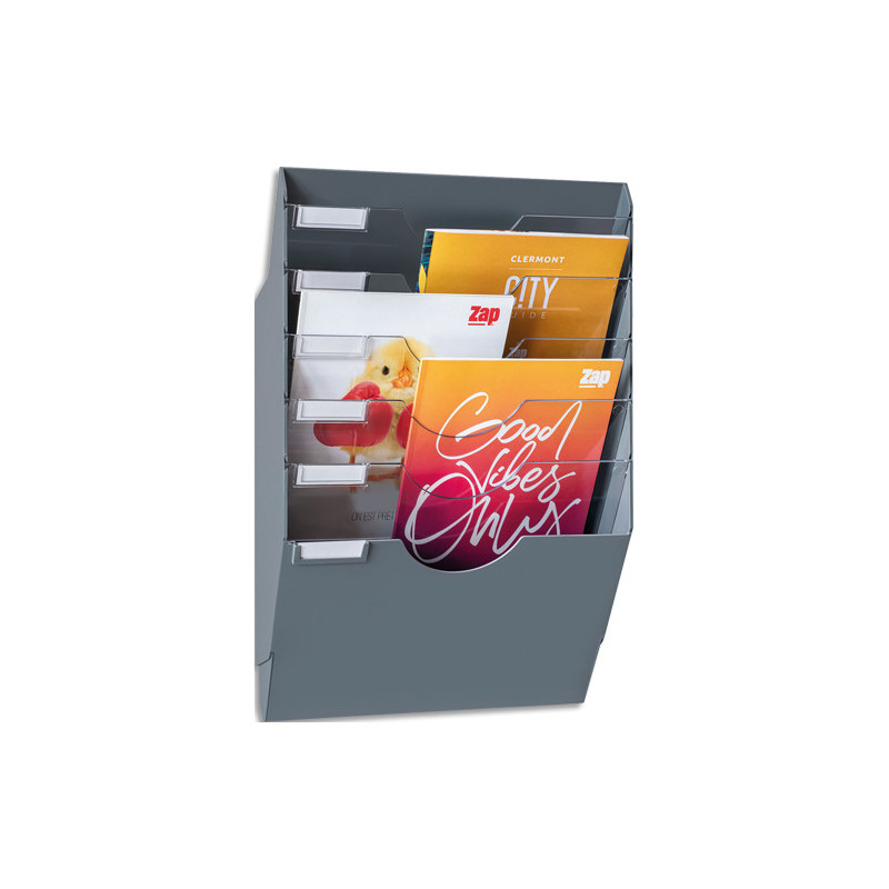 CEP Présentoir mural magnétique 6 compartiments. Jusqu&#39;à 7kg. Dim (lxhxp) : 34,6x53,6x14 cm. Gris&#47;