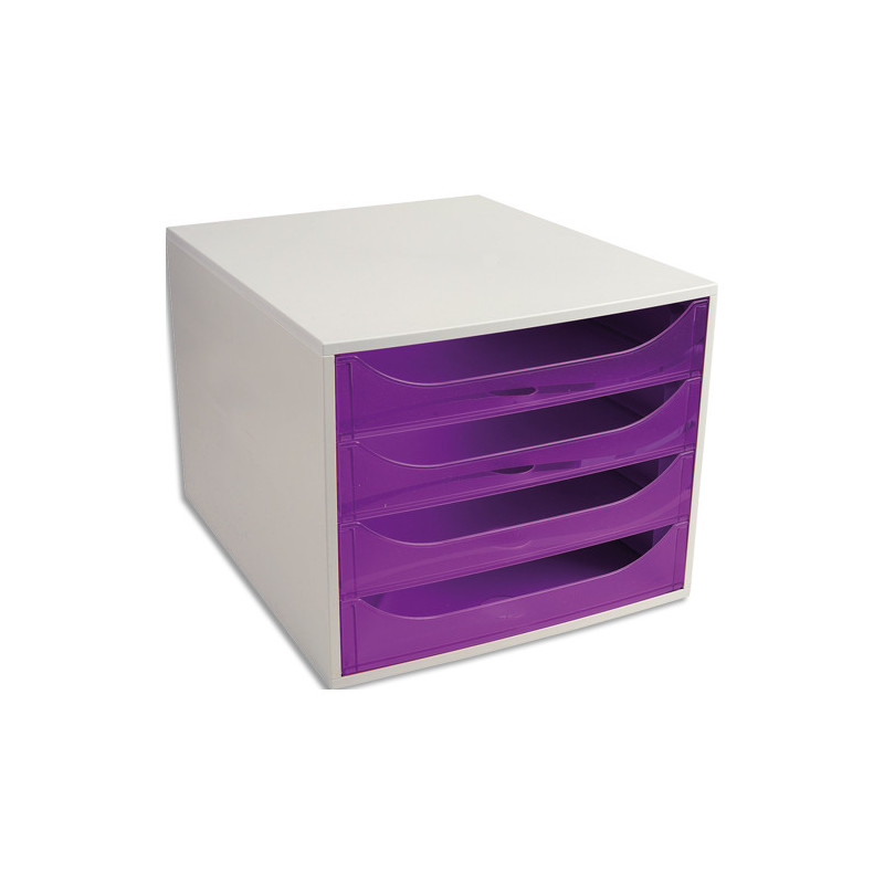 Module de classement ECO, 4 tiroirs. Dim. (l x h x p) : 28,4 x 23,4 x 34,8 cm. Gris&#47;Violet Transparent