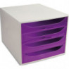 Module de classement ECO, 4 tiroirs. Dim. (l x h x p) : 28,4 x 23,4 x 34,8 cm. Gris&#47;Violet Transparent
