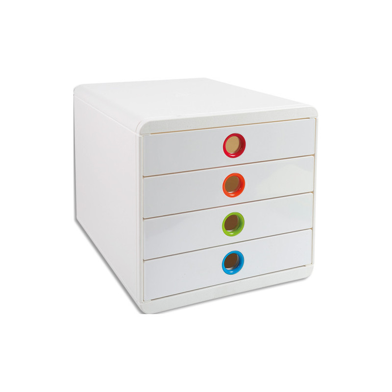 EXACOMPTA Module de classement Pop-Box, 4 tiroirs. Dim (lxhxp) : 27,8 x 26,7 x 34,7 cm. Blanc&#47;Arlequin