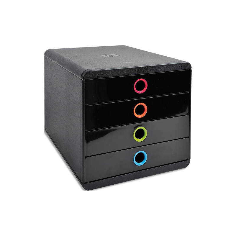 EXACOMPTA Module de classement Pop-Box, 4 tiroirs. Dim (l x h x p) : 27,8 x 26,7 x 34,7 cm. Noir&#47;Arlequin