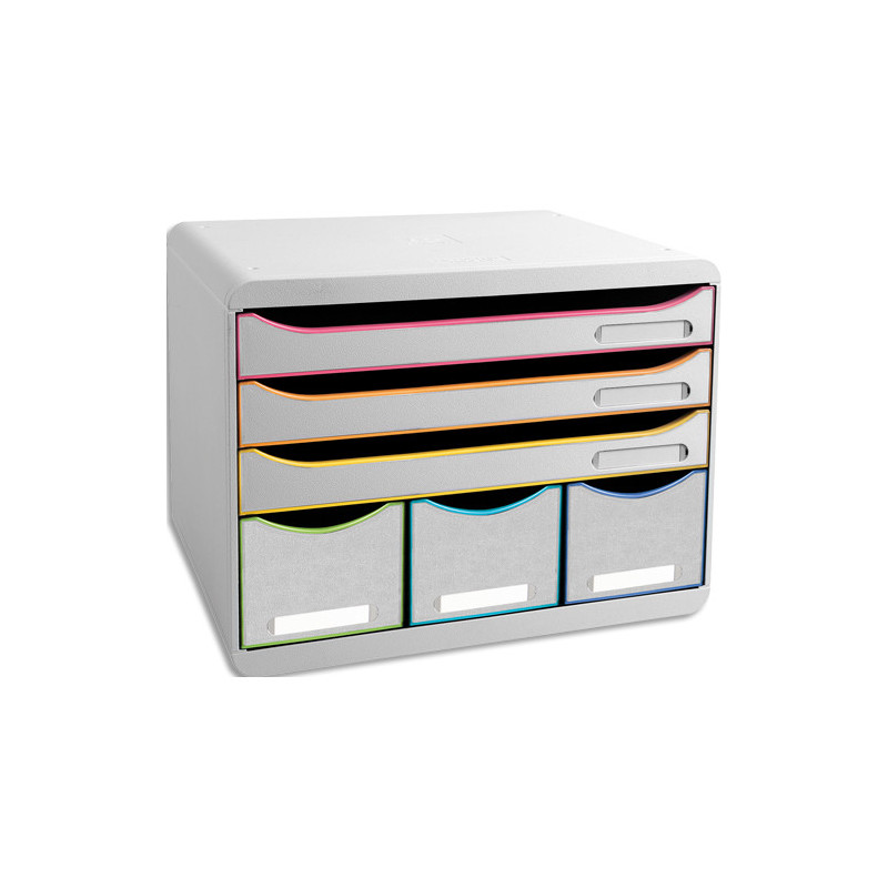 EXACOMPTA Module Store-box 6 tiroirs en PS. Dimensions (l x h x p): 35,5 x 27,1 x 27 cm. Blanc&#47;Arlequin