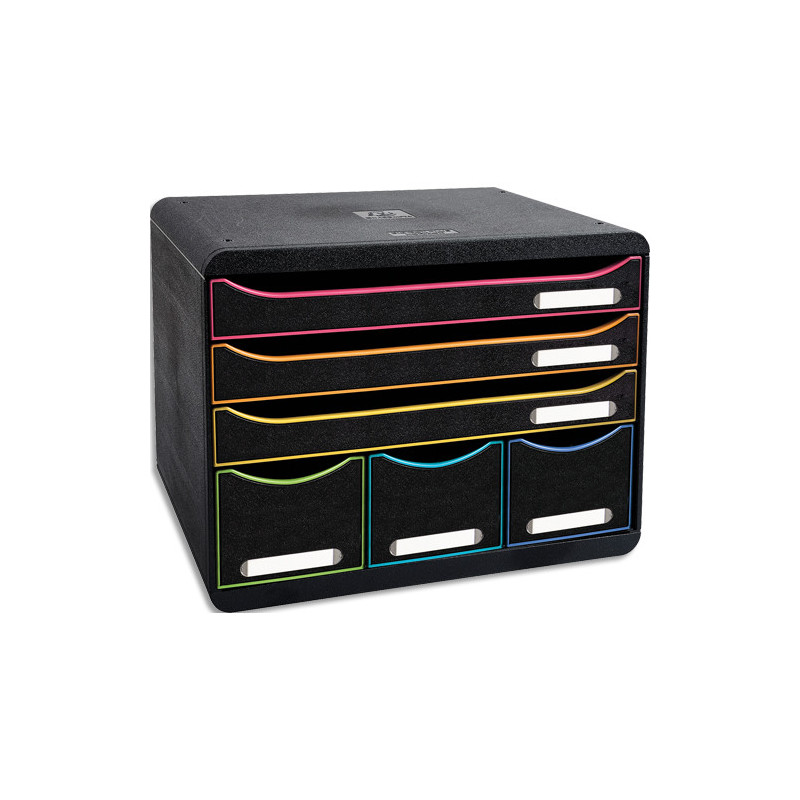 EXACOMPTA Module Store-box 6 tiroirs en PS. Dimensions (l x h x p): 35,5 x 27,1 x 27 cm. Noir&#47;Arlequin