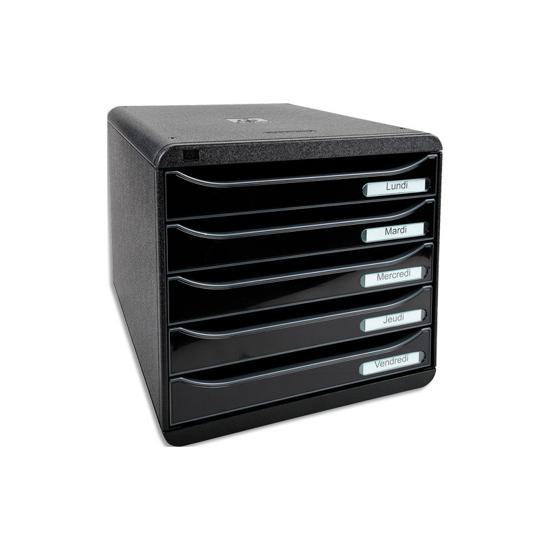EXACOMPTA Module de classement Big Box + horizon 5 tiroirs Glossy Dim (lxhxp) : 27,8x27,1x34,7 cm. Noir