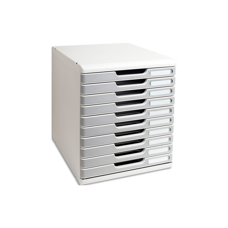 EXACOMPTA Module de classement Modulo 10 tiroirs. Dimensions (lxhxp) : 28,8x32x35 cm. Gris Lumière/Granit