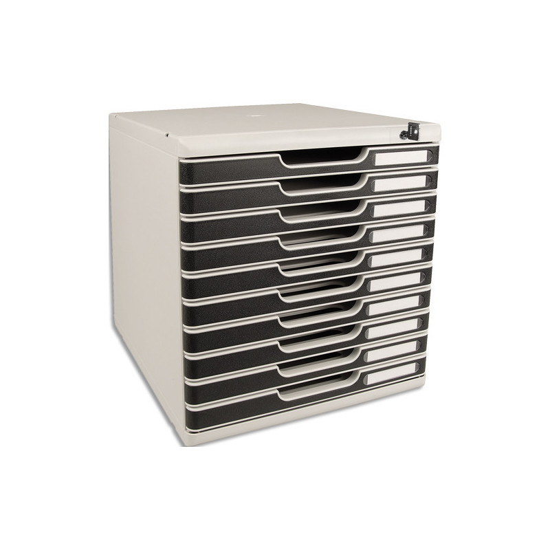 EXACOMPTA Module de classement Modulo 10 tiroirs, fermeture à clé. Dim (lxhxp): 28,8x32x35 cm. Gris&#47;Noir