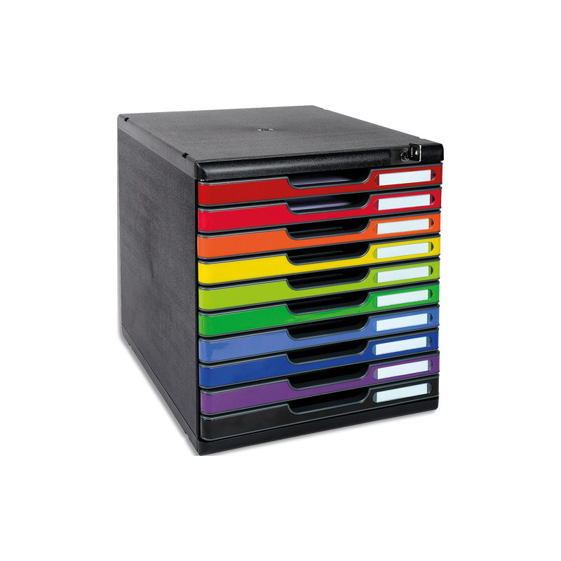 EXACOMPTA Module classement Modulo 10 tiroirs, fermeture à clé. Dim (lxhxp): 28,8x32x35 cm. Noir&#47;Arlequin