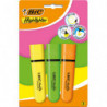 BIC Blister 3 surligneurs Jumbo Pointe biseautée. Séchage rapide. Couleurs assorties vert, orange, jaune