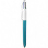 BIC Stylo bille rétractable 4 couleurs. Pointe Moyenne (1,0 mm). Décor effet bleu glacé