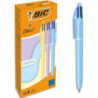 BIC Stylo bille rétractable 4 couleurs. Pointe 1,0mm. Corps pastel. Couleurs aléatoires jaune-mauve-bleu