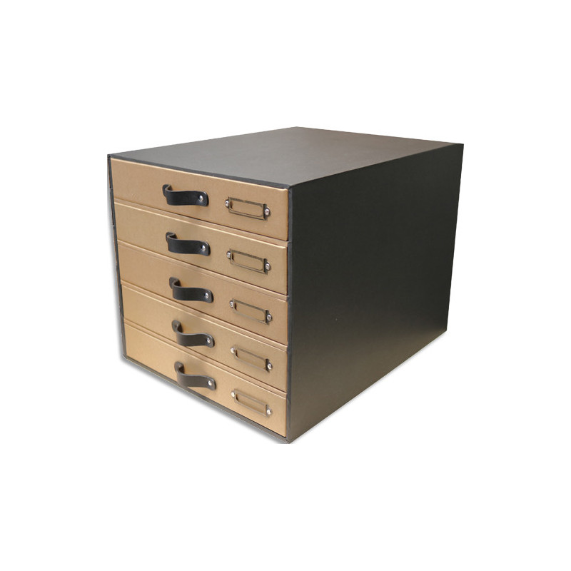 OXFORD Module de classement SAVANA 5 tiroirs en carton recyclé. Dim (lxhxp) : 28x27x36 cm. Kraft&#47;Noir