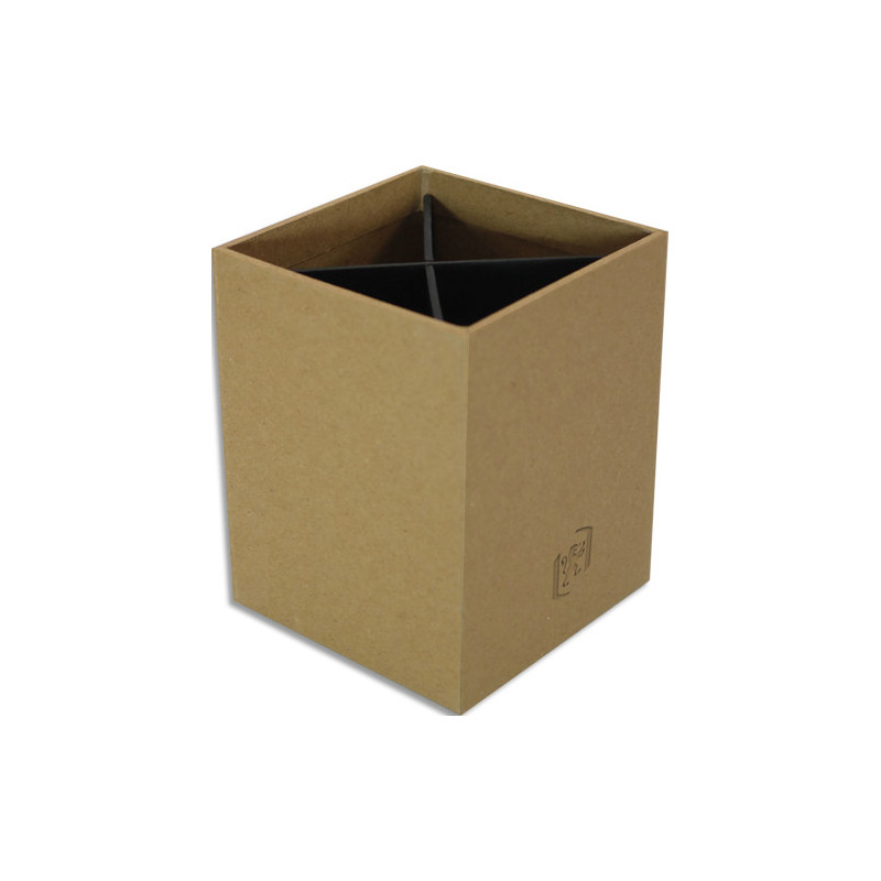 OXFORD Pot à crayons SAVANA en carton recyclé, 4 cmpts. Dim (lxhxp) 8,5x11x8,5 cm. Kraft&#47;Noir