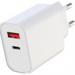APM Chargeur secteur, dual, 1xUSB-C &#47; 1xUSB-A, 20W, blanc