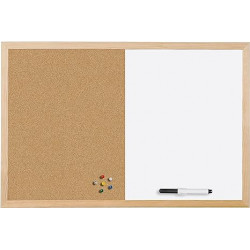 BI-OFFICE Tableau d&#39;affichage en liège, blanc magnétique effaçable cadre en bois, 60x40cm MX03106010-9