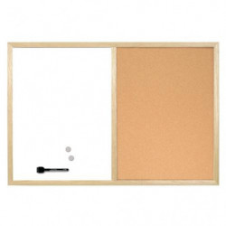 BI-OFFICE Tableau d&#39;affichage en liège et blanc magnétique effaçable à sec 90x60cm MX07106010-9
