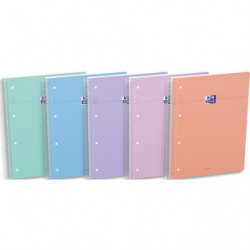 OXFORD Cahier carte spirale SMART 23x29,7cm A4+ 160 pages 4 trous seyes. Coloris pastel assortis