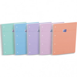 OXFORD Cahier carte spirale SMART 23x29,7cm A4+ 160 pages 4 trous 5x5. Coloris pastel assortis