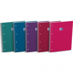 OXFORD Cahier carte spirale SMART 23x29,7cm A4+ 160 pages 4 trous seyes. Coloris vif assortis